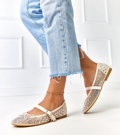 1-Béžové síťované baleríny s krystaly Elasida-1