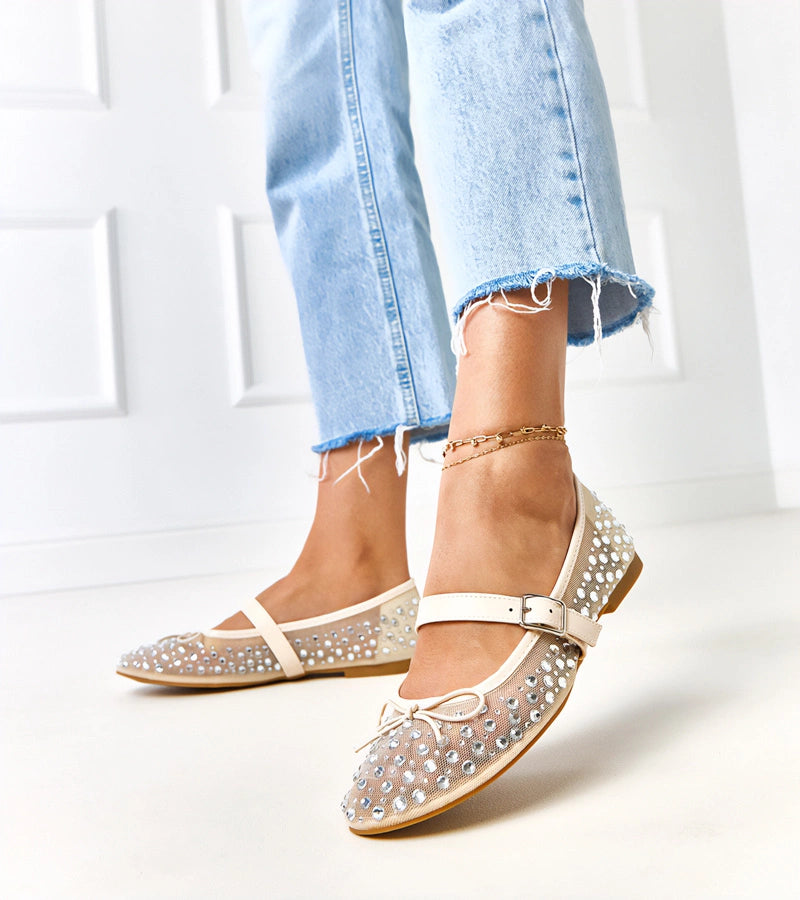 3-Béžové síťované baleríny s krystaly Elasida-3