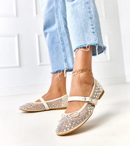 3-Béžové síťované baleríny s krystaly Elasida-3