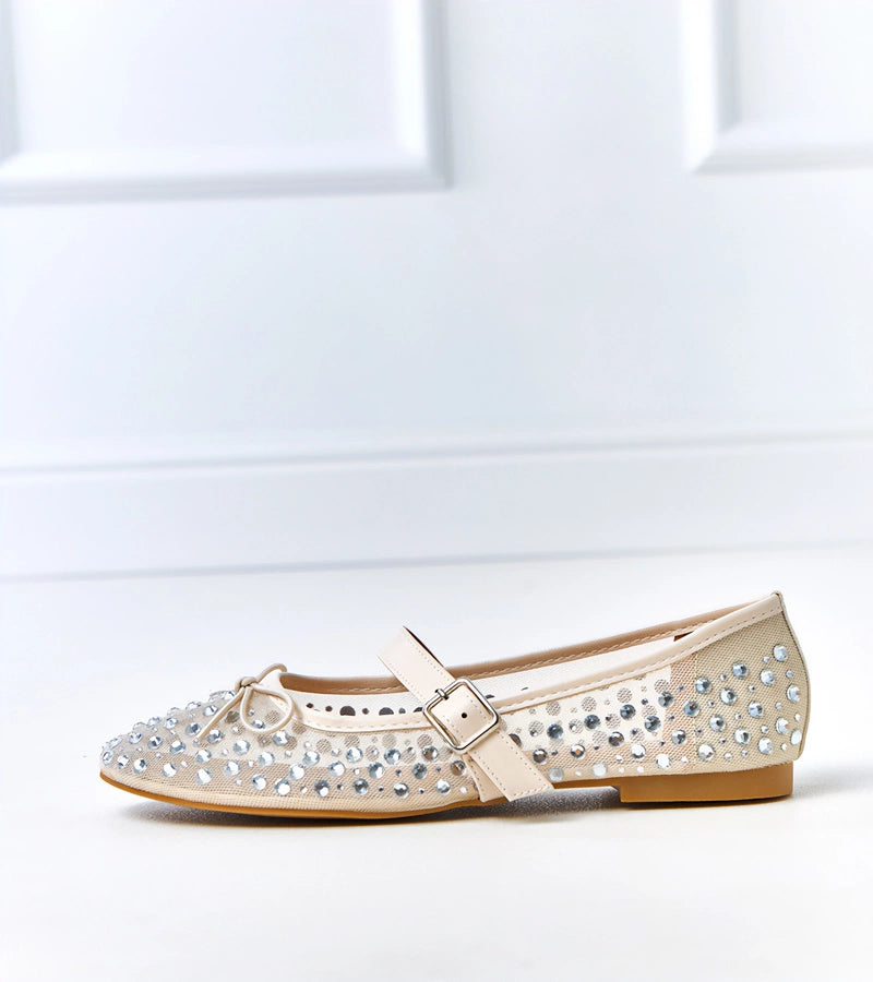 7-Béžové síťované baleríny s krystaly Elasida-7