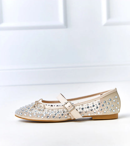 7-Béžové síťované baleríny s krystaly Elasida-7