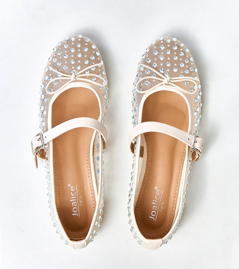 8-Béžové síťované baleríny s krystaly Elasida-8