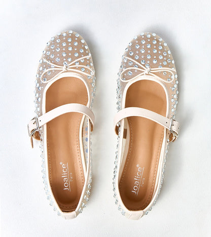 8-Béžové síťované baleríny s krystaly Elasida-8