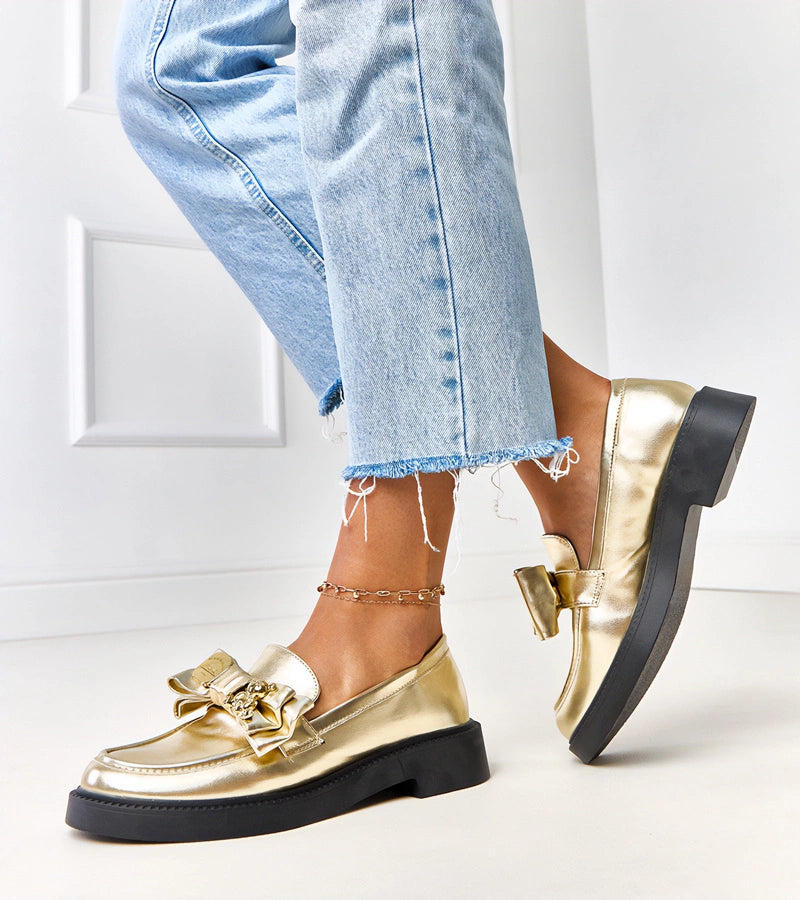 3-Zlaté mokasíny s mašlí a medvídkem Teriwa-3