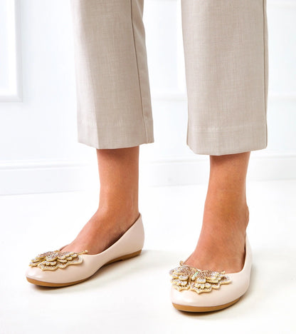 1-Béžové balerínky s ozdobným motýlem Gruca-1