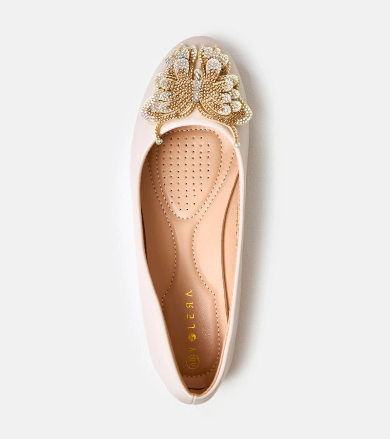 4-Béžové balerínky s ozdobným motýlem Gruca-4