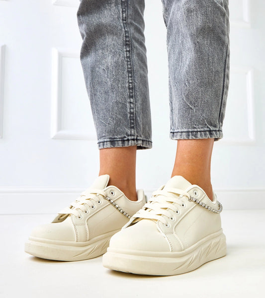 1-Béžové tenisky na platformě s ozdobným řetízkem Tina-1