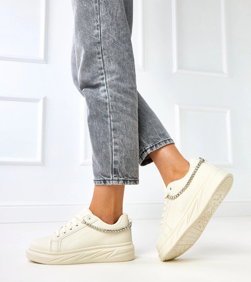 3-Béžové tenisky na platformě s ozdobným řetízkem Tina-3