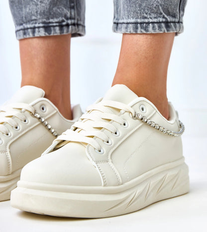 5-Béžové tenisky na platformě s ozdobným řetízkem Tina-5