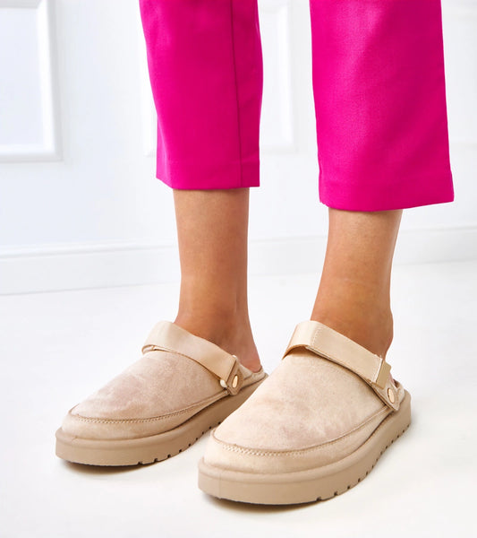 1-Béžové pantofle na suchý zip Miluska-1