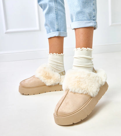 3-Béžové krátké sněhule zateplené kožíškem s gumou Eija-3