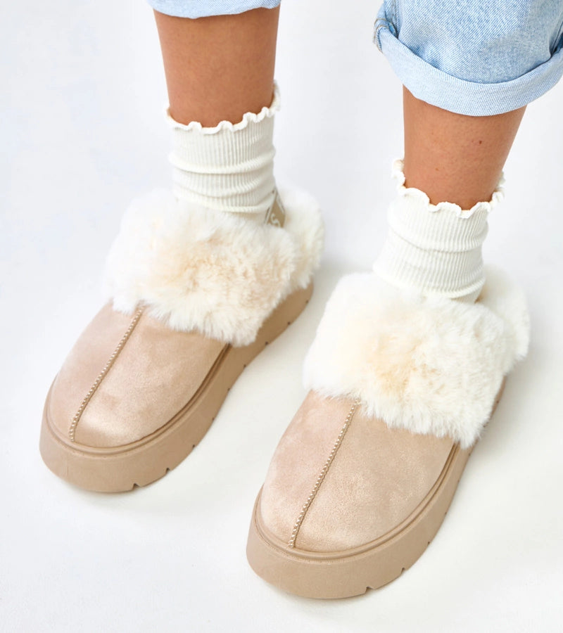 4-Béžové krátké sněhule zateplené kožíškem s gumou Eija-4