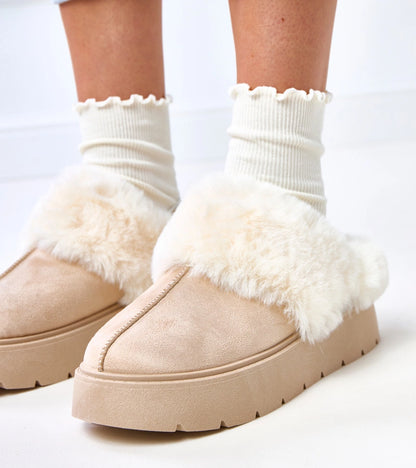 5-Béžové krátké sněhule zateplené kožíškem s gumou Eija-5