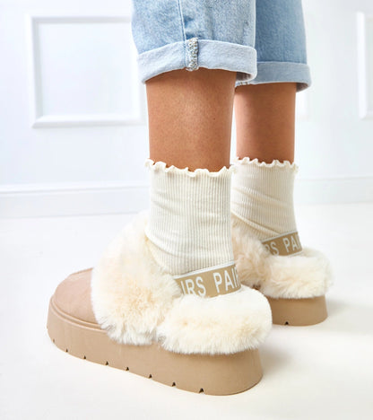 2-Béžové krátké sněhule zateplené kožíškem s gumou Eija-2