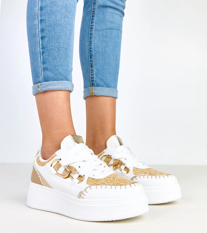 1-Béžové tenisky na platformě s pletenou vsadkou Lina-1