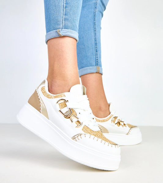 2-Béžové tenisky na platformě s pletenou vsadkou Lina-2