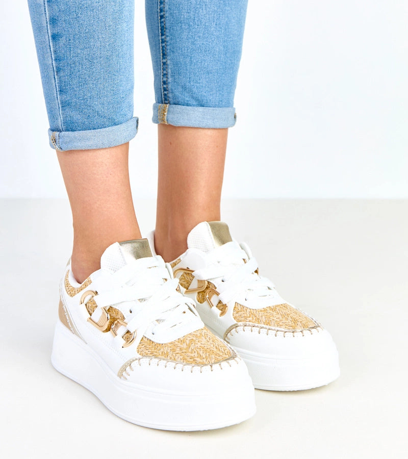 4-Béžové tenisky na platformě s pletenou vsadkou Lina-4