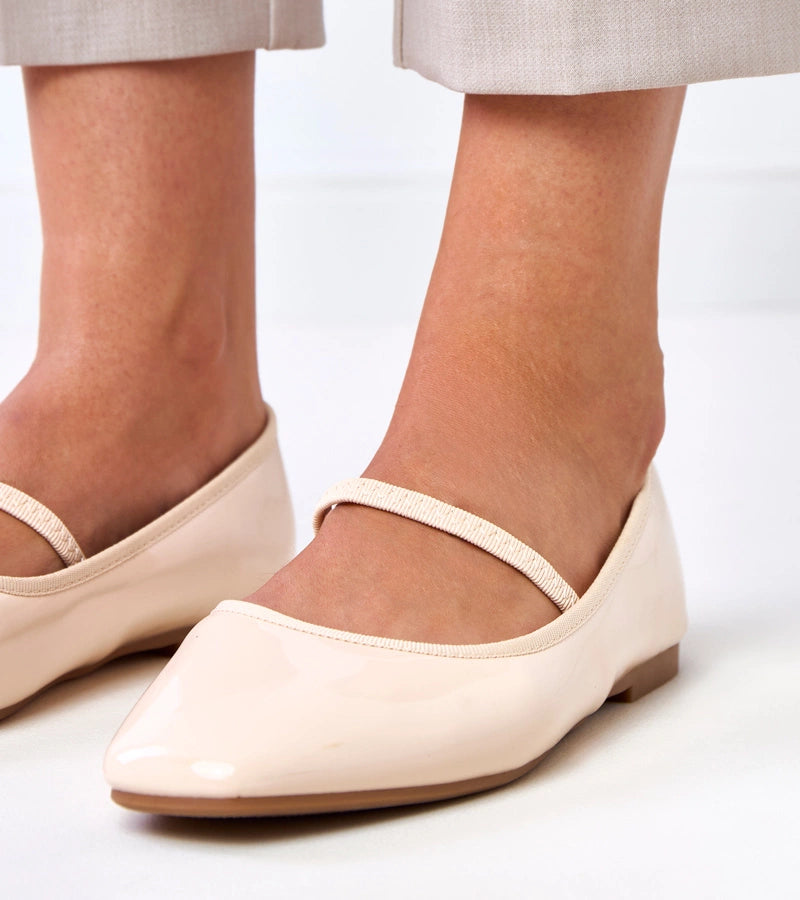 4-Béžové lakované baleríny s gumou Lantos-4