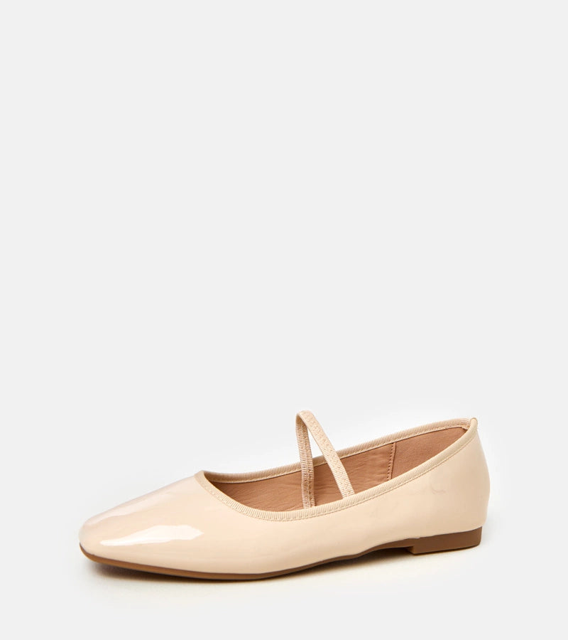 5-Béžové lakované baleríny s gumou Lantos-5