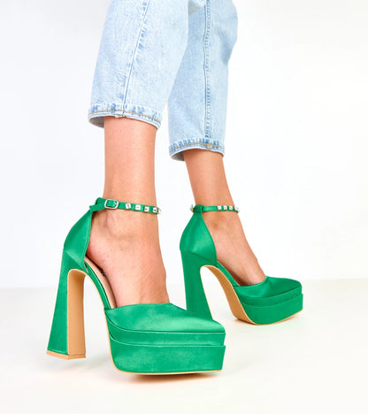 3-Zelené lodičky na platformě s páskem zdobeným kameny Tolani-3