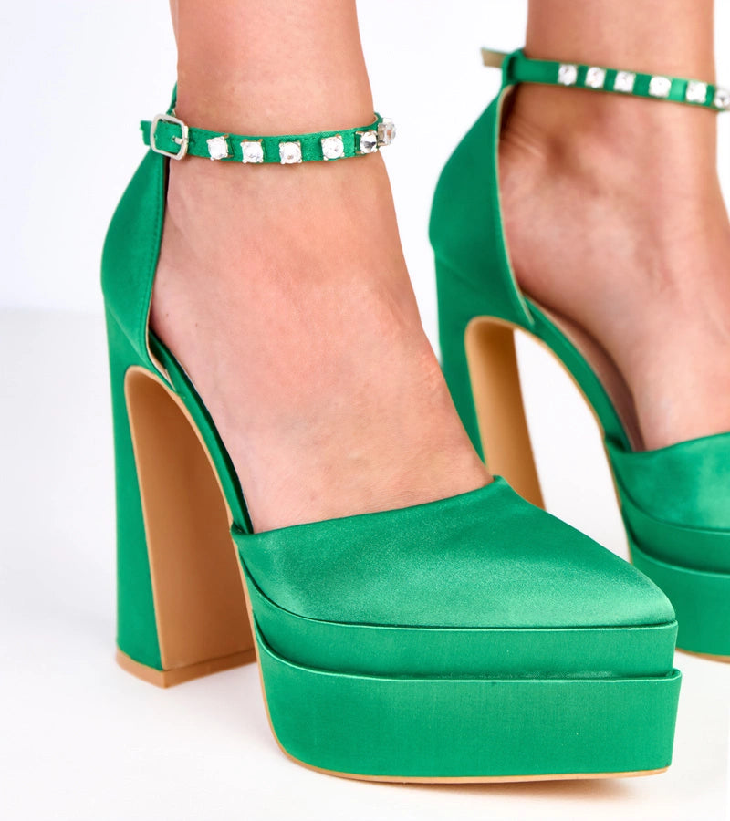 5-Zelené lodičky na platformě s páskem zdobeným kameny Tolani-5