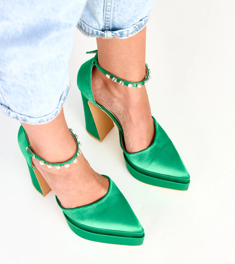 4-Zelené lodičky na platformě s páskem zdobeným kameny Tolani-4