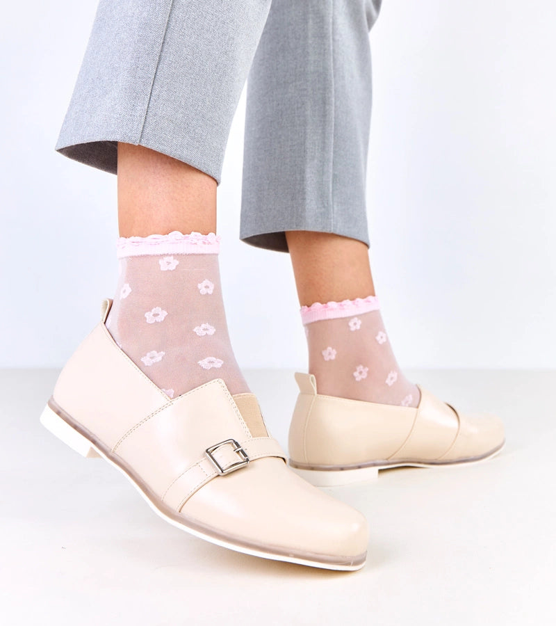 1-Béžové dámské polobotky s koženou stélkou Klensi-1