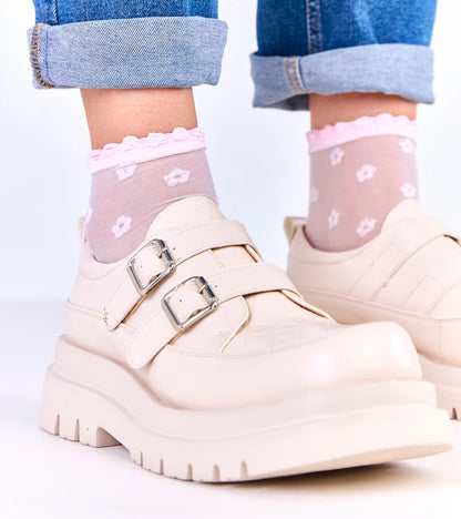 4-Béžové polobotky na masivní podrážce zdobené přezkami Juke-4