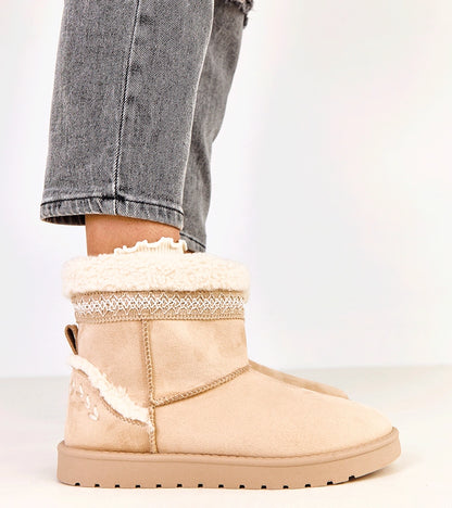 3-Béžové nízké sněhule zdobené výšivkou Sensila-3