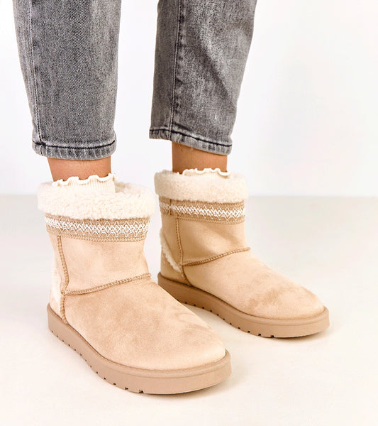 1-Béžové nízké sněhule zdobené výšivkou Sensila-1