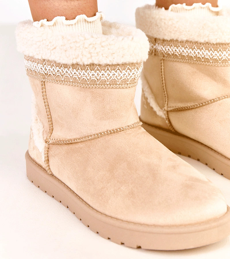 5-Béžové nízké sněhule zdobené výšivkou Sensila-5