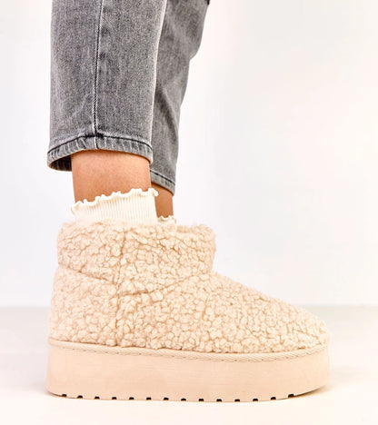 3-Béžové sněhule s holínkou z beránčí kožešiny Lasso-3