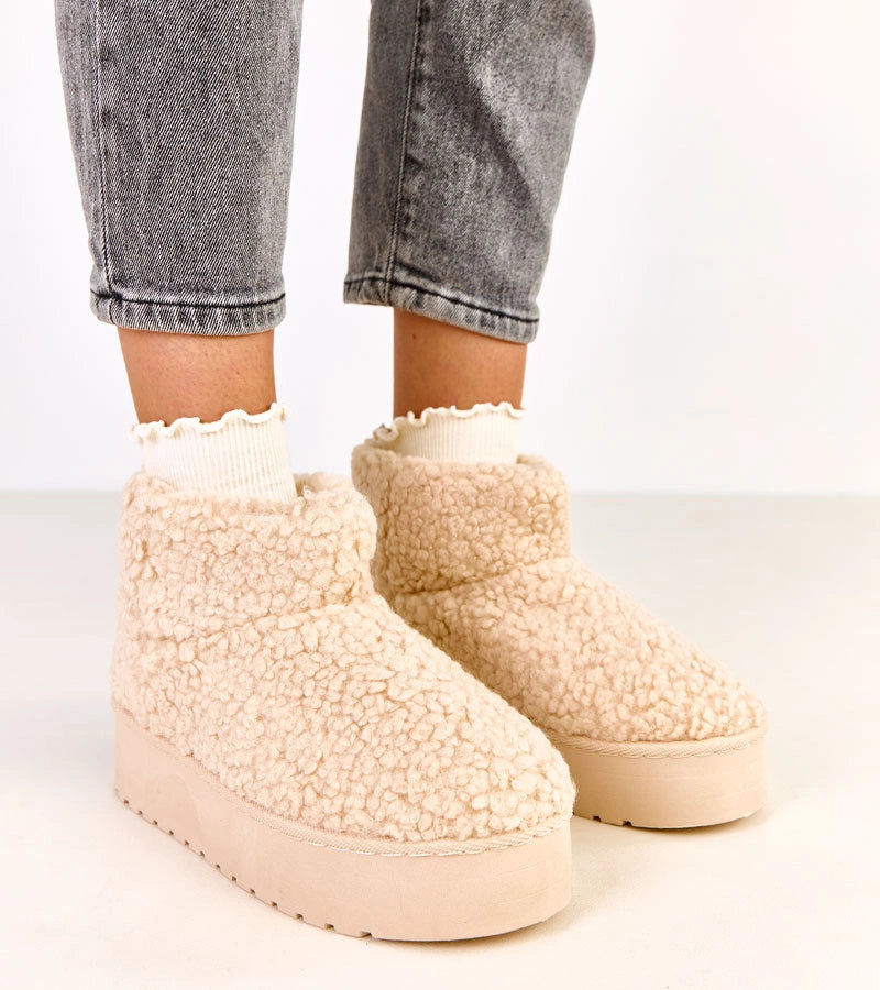 1-Béžové sněhule s holínkou z beránčí kožešiny Lasso-1