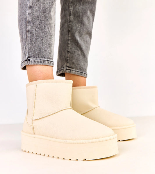 1-Béžové nízké sněhule na platformě z ekokůže Reinol-1