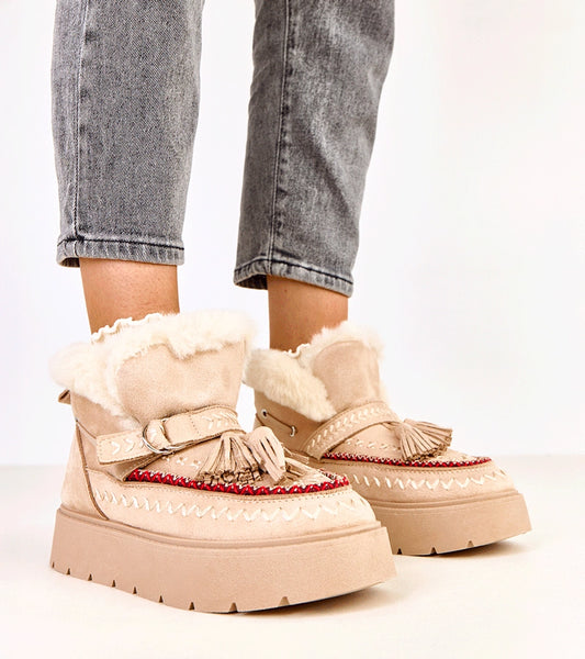 1-Béžové sněhule na platformě s třásněmi Maurisa-1