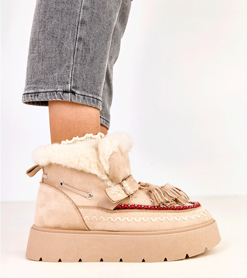 3-Béžové sněhule na platformě s třásněmi Maurisa-3