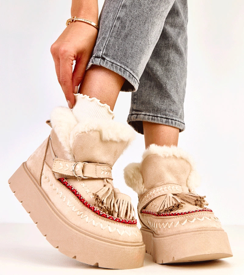 2-Béžové sněhule na platformě s třásněmi Maurisa-2