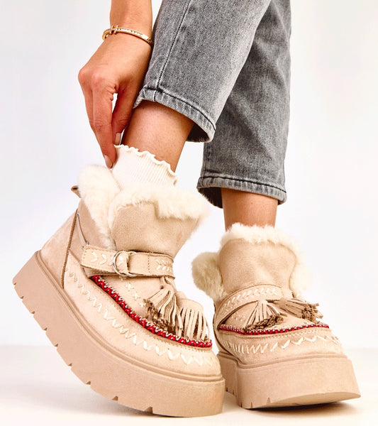 2-Béžové sněhule na platformě s třásněmi Maurisa-2