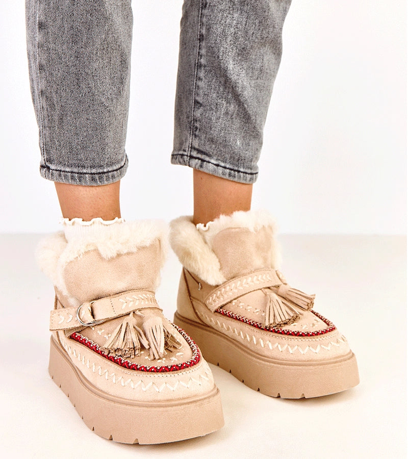 4-Béžové sněhule na platformě s třásněmi Maurisa-4