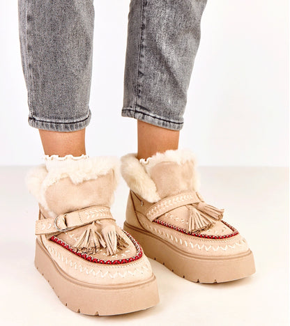 4-Béžové sněhule na platformě s třásněmi Maurisa-4