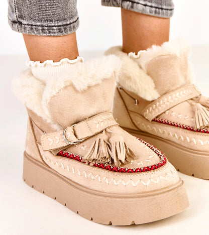 5-Béžové sněhule na platformě s třásněmi Maurisa-5