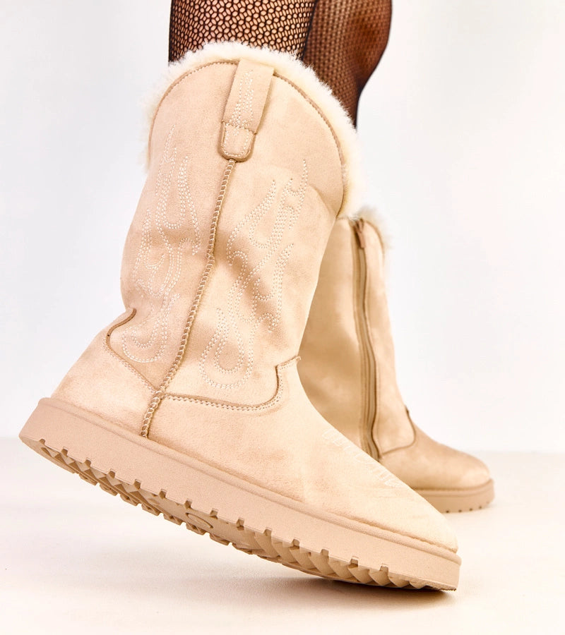 3-Béžové sněhule s výšivkou na holeni Darena-3