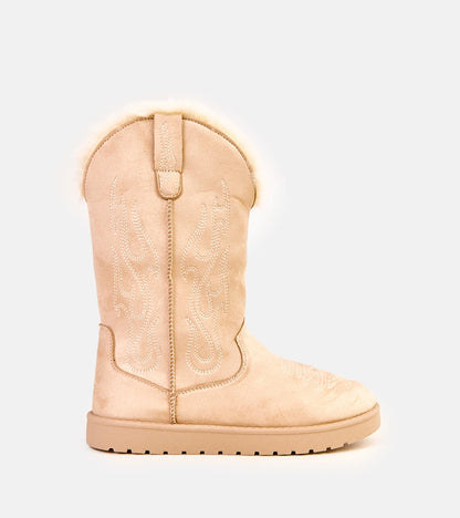 5-Béžové sněhule s výšivkou na holeni Darena-5