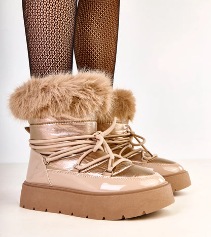 1-Béžové sněhule s tkaničkami a lakovaným akcentem Garis-1