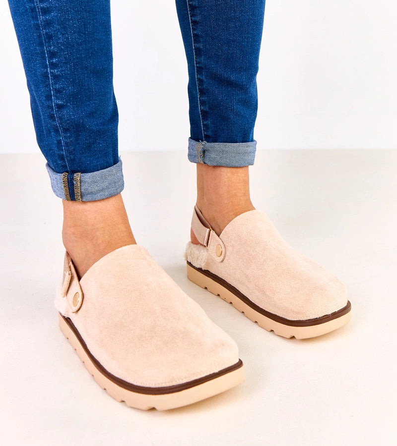 4-Béžové zateplené uzavřené pantofle se zapínáním Unseta-4