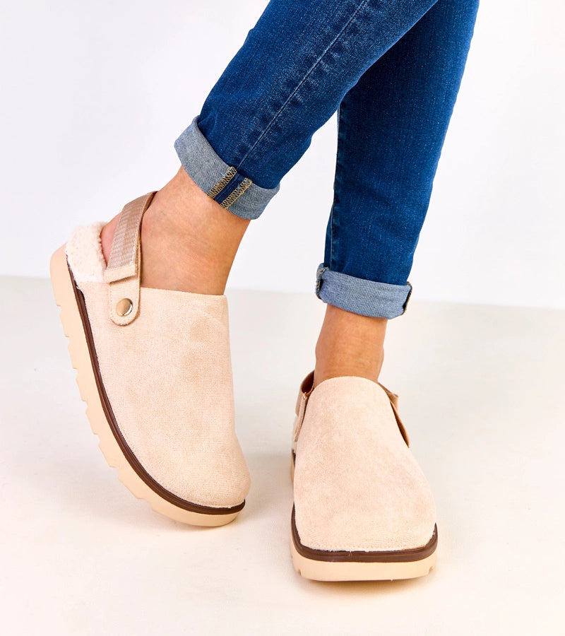 5-Béžové zateplené uzavřené pantofle se zapínáním Unseta-5