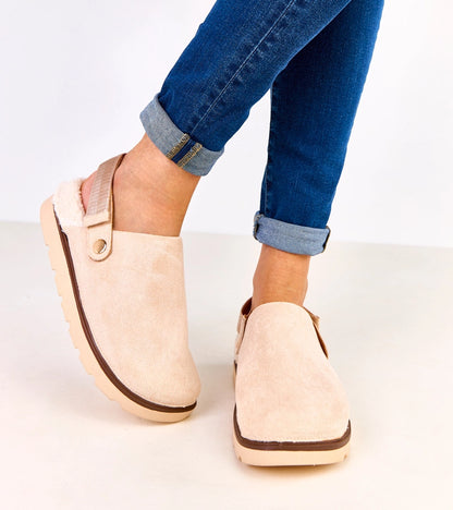 5-Béžové zateplené uzavřené pantofle se zapínáním Unseta-5