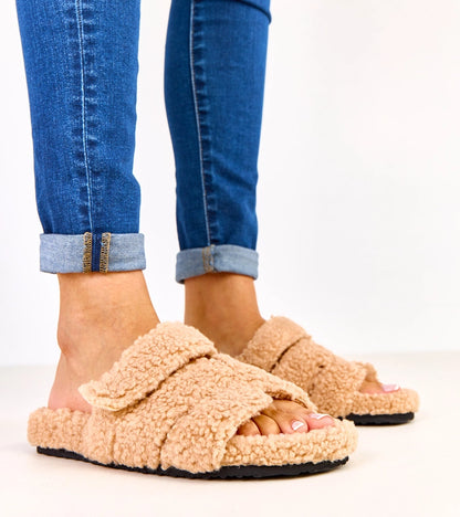 4-Béžové chlupaté pantofle s otevřenou špičkou Felissa-4