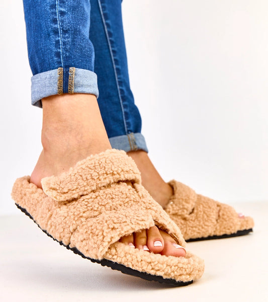 1-Béžové chlupaté pantofle s otevřenou špičkou Felissa-1