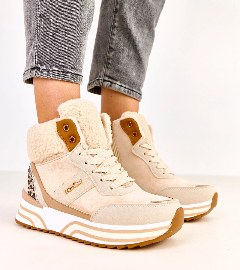 1-Béžové zateplené vysoké tenisky s kožíškem Mirasen-1